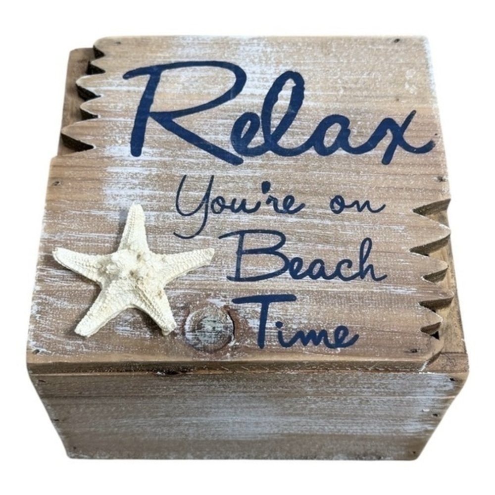 Beach Time Wooden Decor Box Perfect For Beach Badges Or Shells From Vacation - Picture 2 of 6